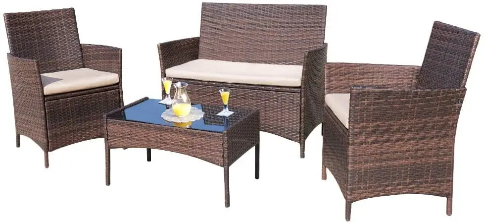4 Pieces Outdoor Patio Furniture Sets Rattan Chair Wicker Set,Outdoor Indoor Use Backyard Porch