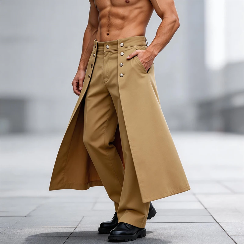 2026 Fashion Male Long Pants Men Irregular Pants Solid Color Buttoned Joggers Loose Leisure Trousers Men Trendy Streetwear M-2XL