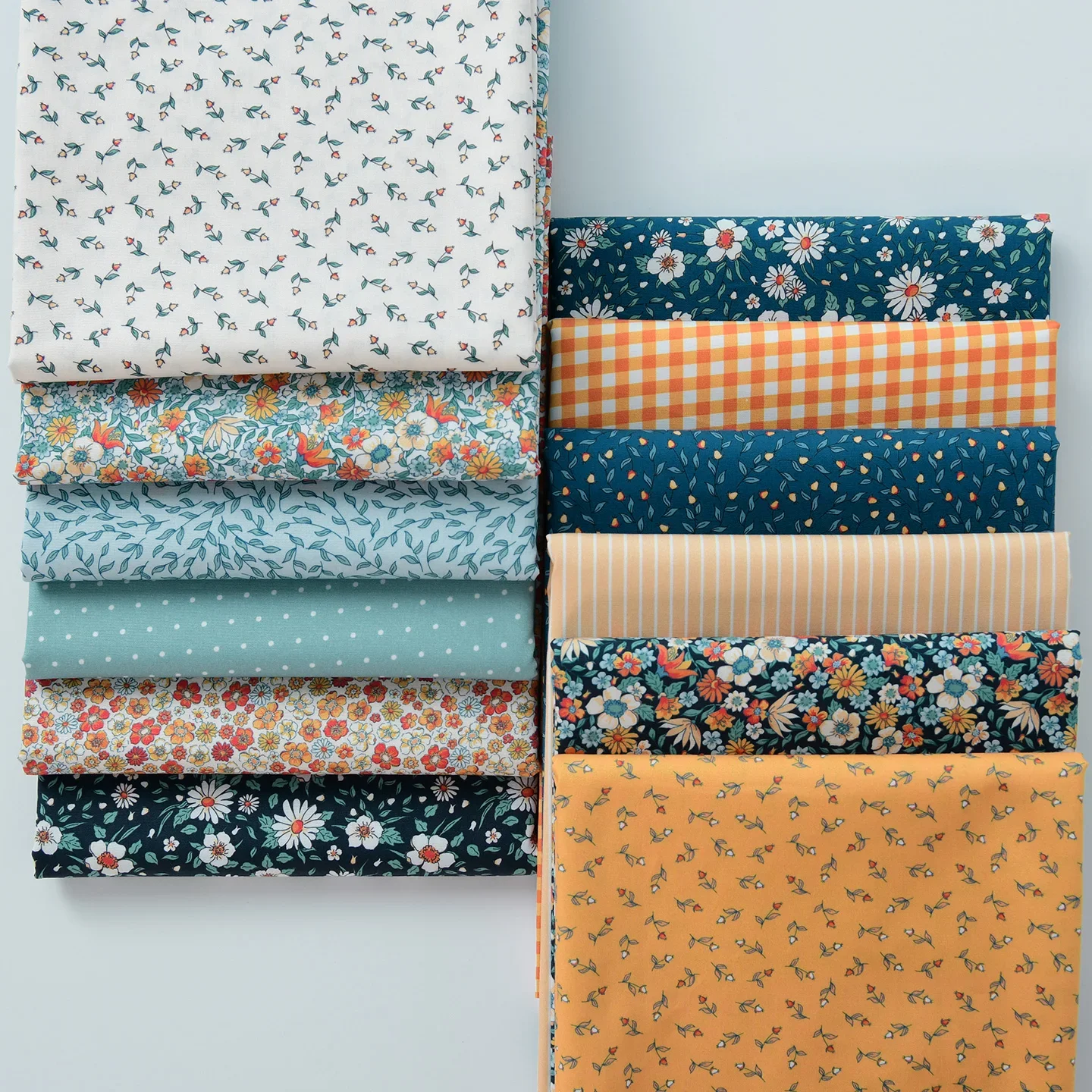145x50cm 40s Poplin Fabric for Handmade DIY Clothing Skirts Floral Patterns Plain Brocade Blue Orange Series Sewing Cloth