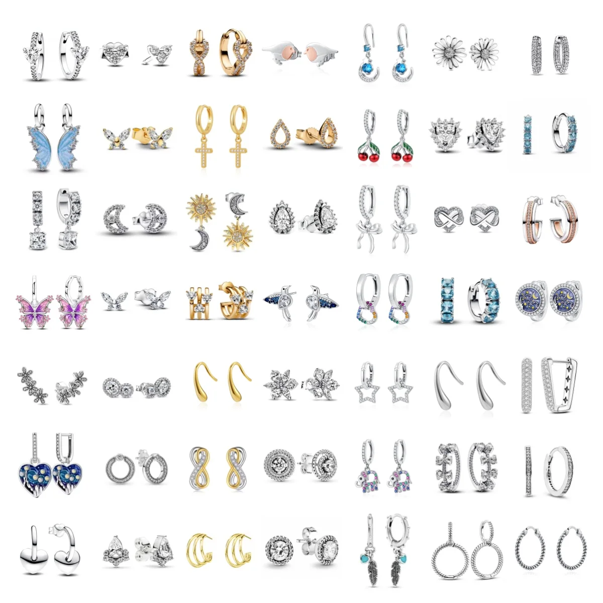 2025 Stud Hoop Crystal Earings For Women Earing Jewelry Pink Butterfly Bule Moon Star Original 925 Sterling Silver Earrings
