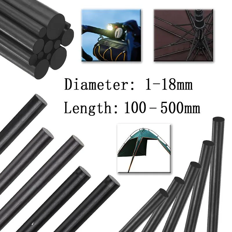 1-10Pcs Solids Carbon Fiber Rod 1-18MM Dia High Strength Light Weight Reinforcement Solids Rod 100/200/250/500mm Length for DIY