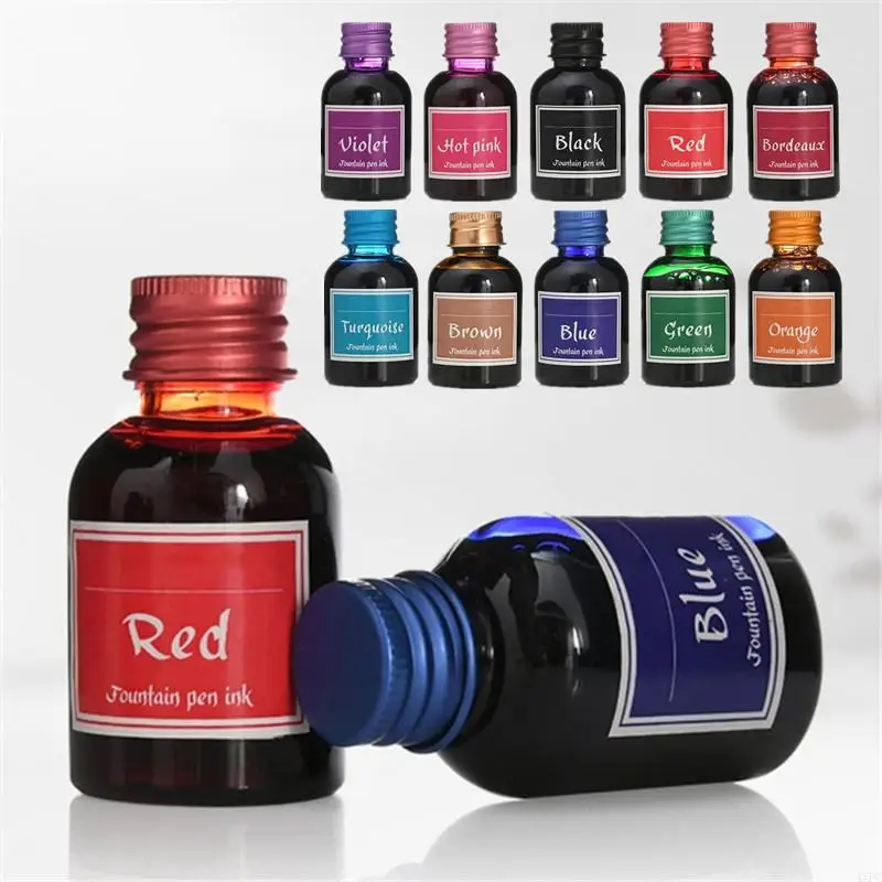 10 Colors 1 Bottle Pure Colorful 30ml Fountain Pen Ink For Refilling Inks Stationery School Office Supplies Drop Shipping