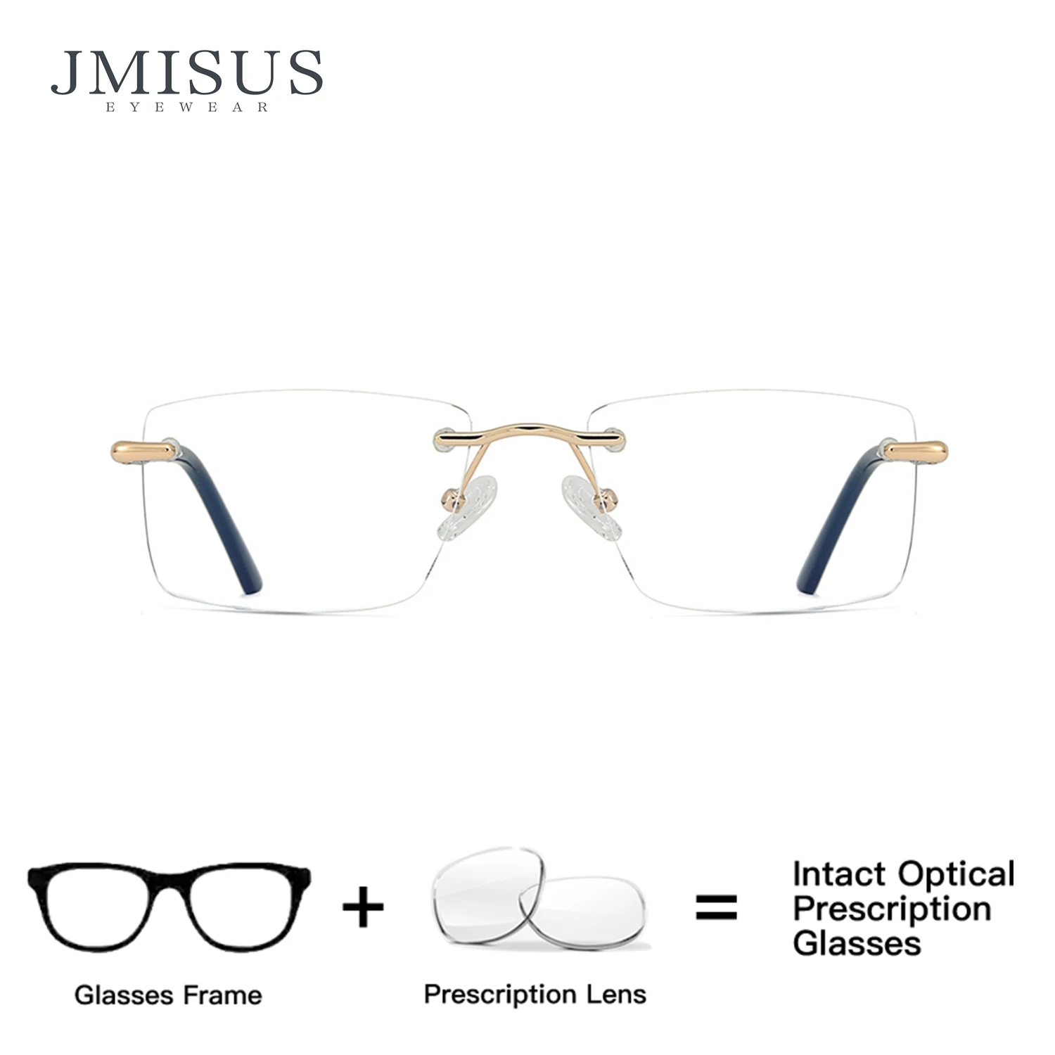JMISUS Rimless Progressive Prescription Glasses for Man Women Myopia Anti Blue Light Photochromic Rectangle Optical Eyewear