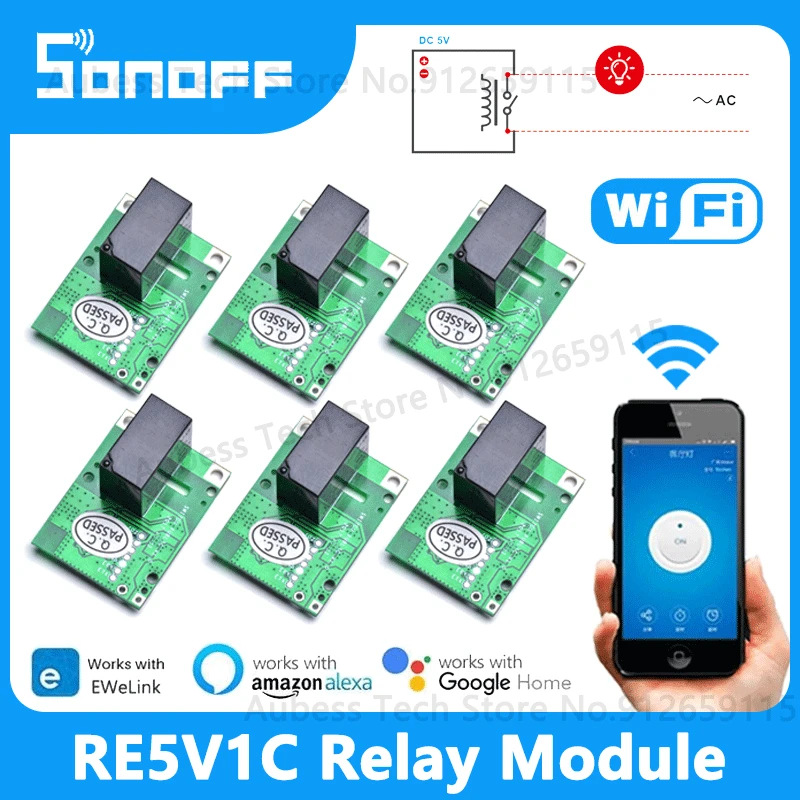 SONOFF RE5V1C 5V WiFi Inching/Selflock Smart Switch Relay Module DIY EWeLink Smart Home Automation For Alexa Google Assistant