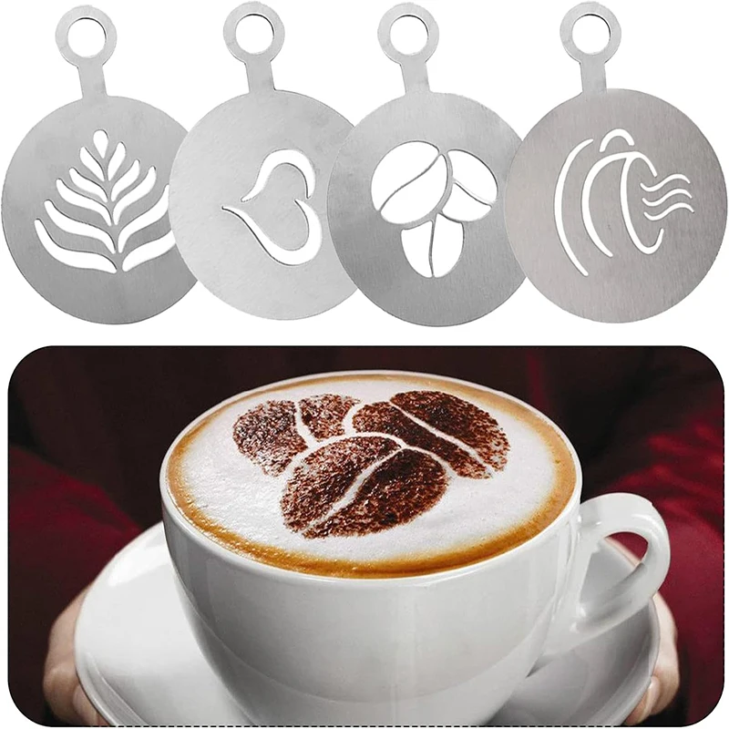 Stainless Steel Coffee Stencil Latte Cappuccino Barista Art Stencils Cake Cookie Spray Paint Baking Mold Coffe Decoration Tool