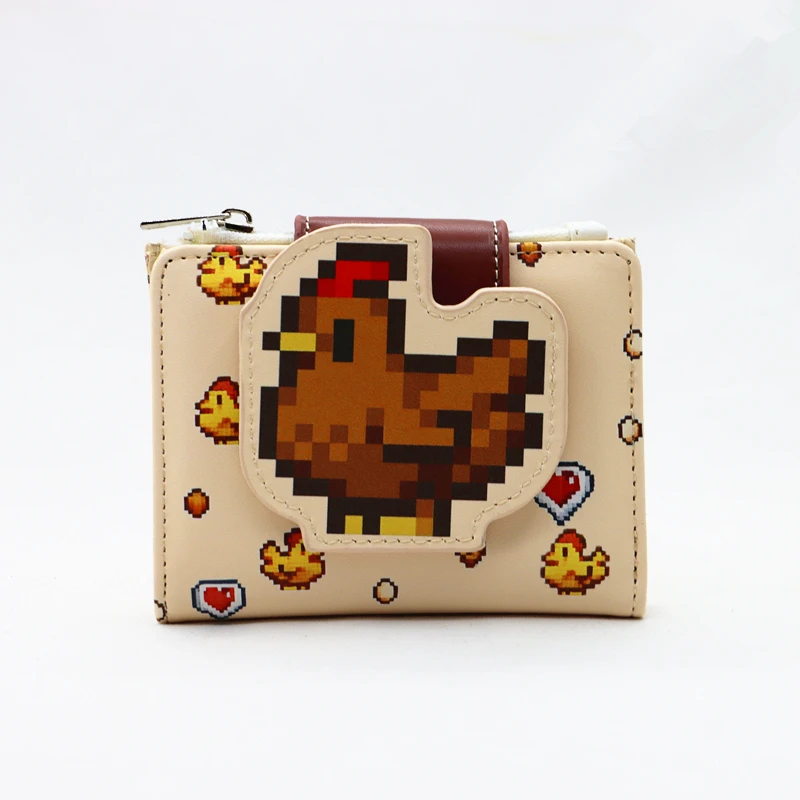 Stardew Valley Chickens Mini Wallet PU cute cartoon student zipper handbag multi-card folding daily pocket walle