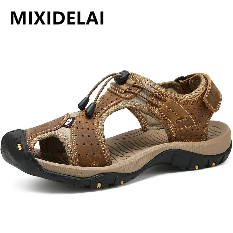 Brand Men's Sandals Summer Genuine Leather Sandals Outdoor Men Beach Shoes Rome Sandals Comfortable Large Size Men Casual Shoes