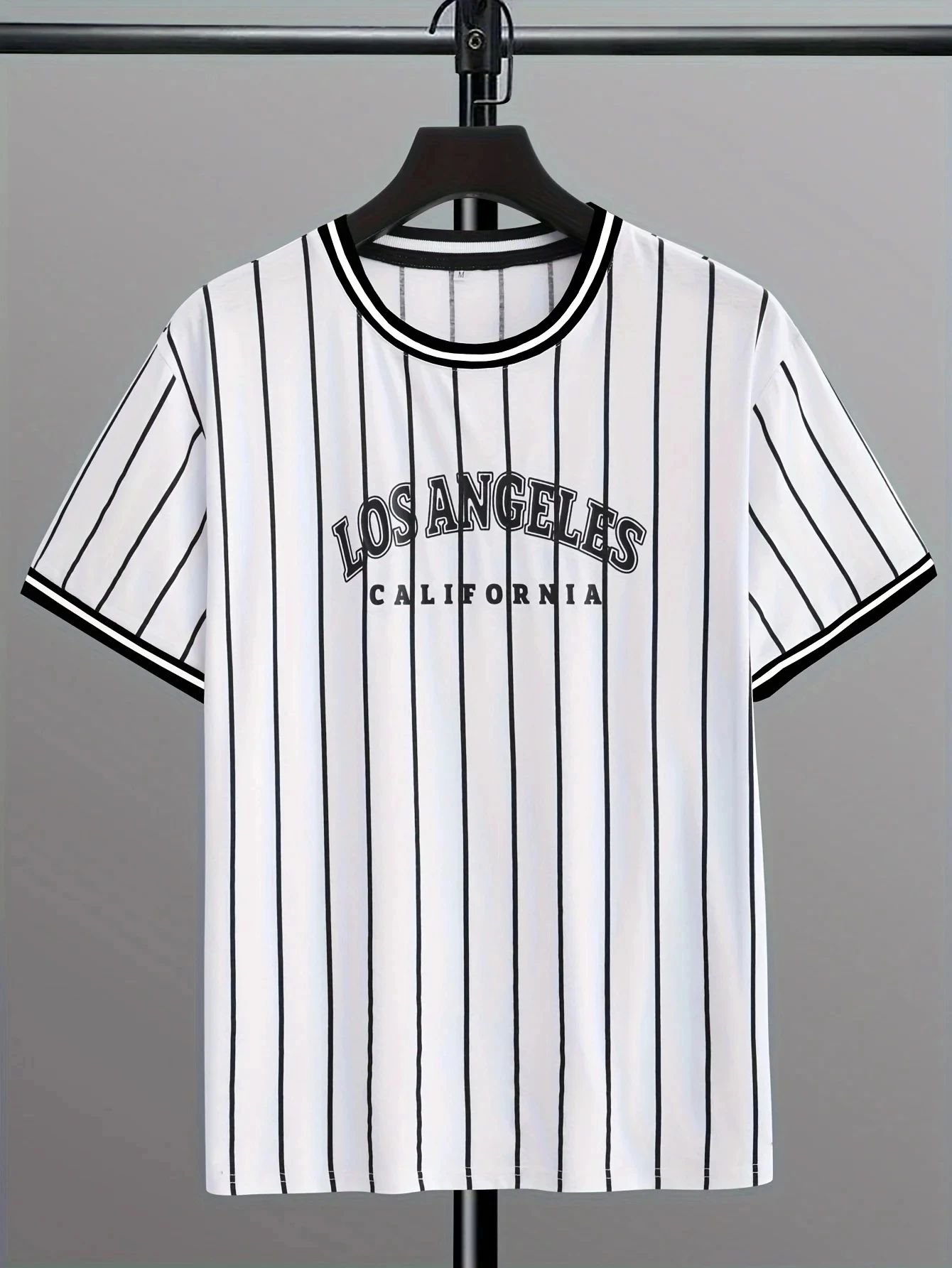 2024 Summer New Men's Vertical Stripe Baseball Basketball Sports Fitness Leisure Round Neck Cotton Short Sleeved T-shirt