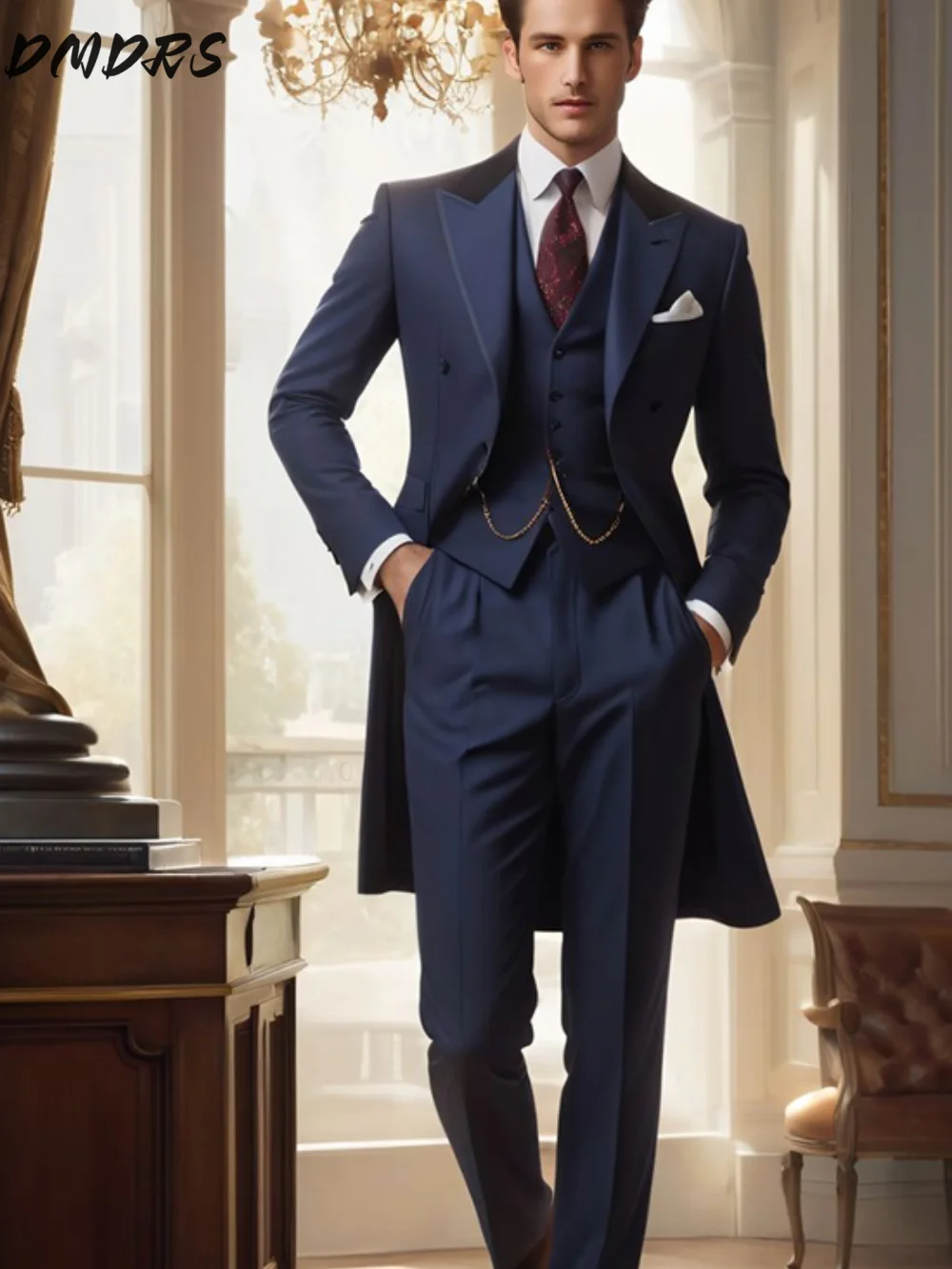 Handsome Single Breasted Men Suit Classic Long Coat Men Suit Fashion Hot Sell Male Set Daily Business Blazer Pants Vest