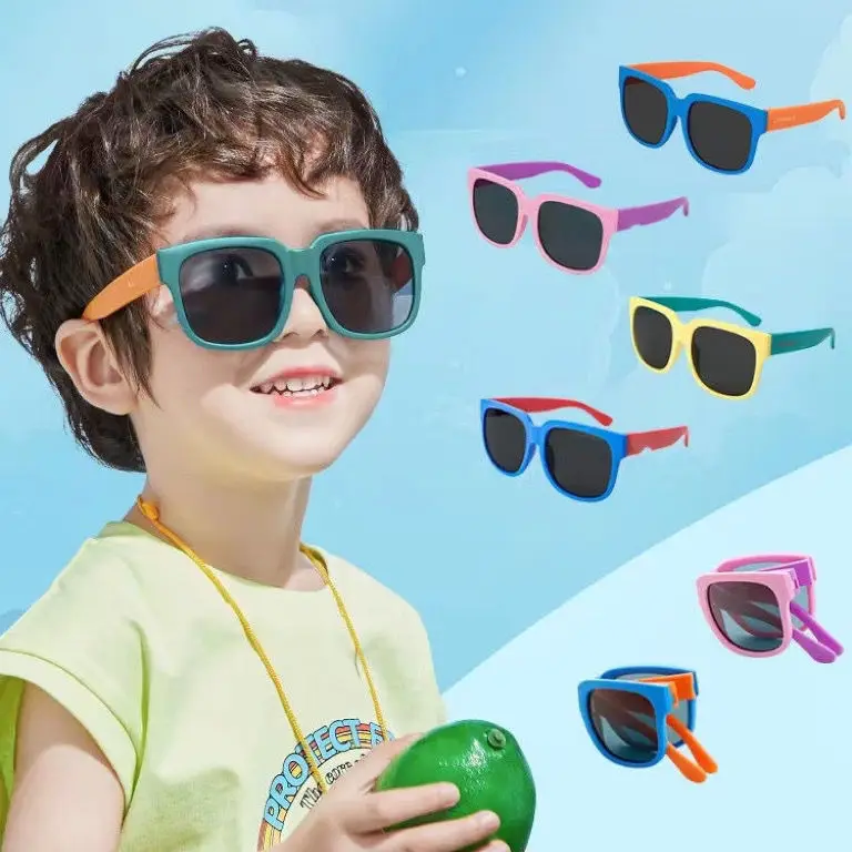 Colorful Folding Sunglasses Outdoor Sunglasses Boys Girls Brand Design Square Glasses Eyewear Protection Uv400