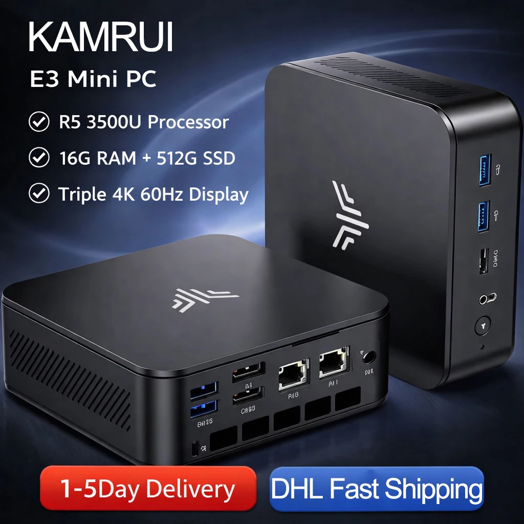 KAMRUI E3 Mini PC Gamer AMD Ryzen 5 3500U Windows 11 Mini PC Gaming DDR4 16GB RAM 512GB SSD WIFI5 BT4.2 Desktop Computer minipc