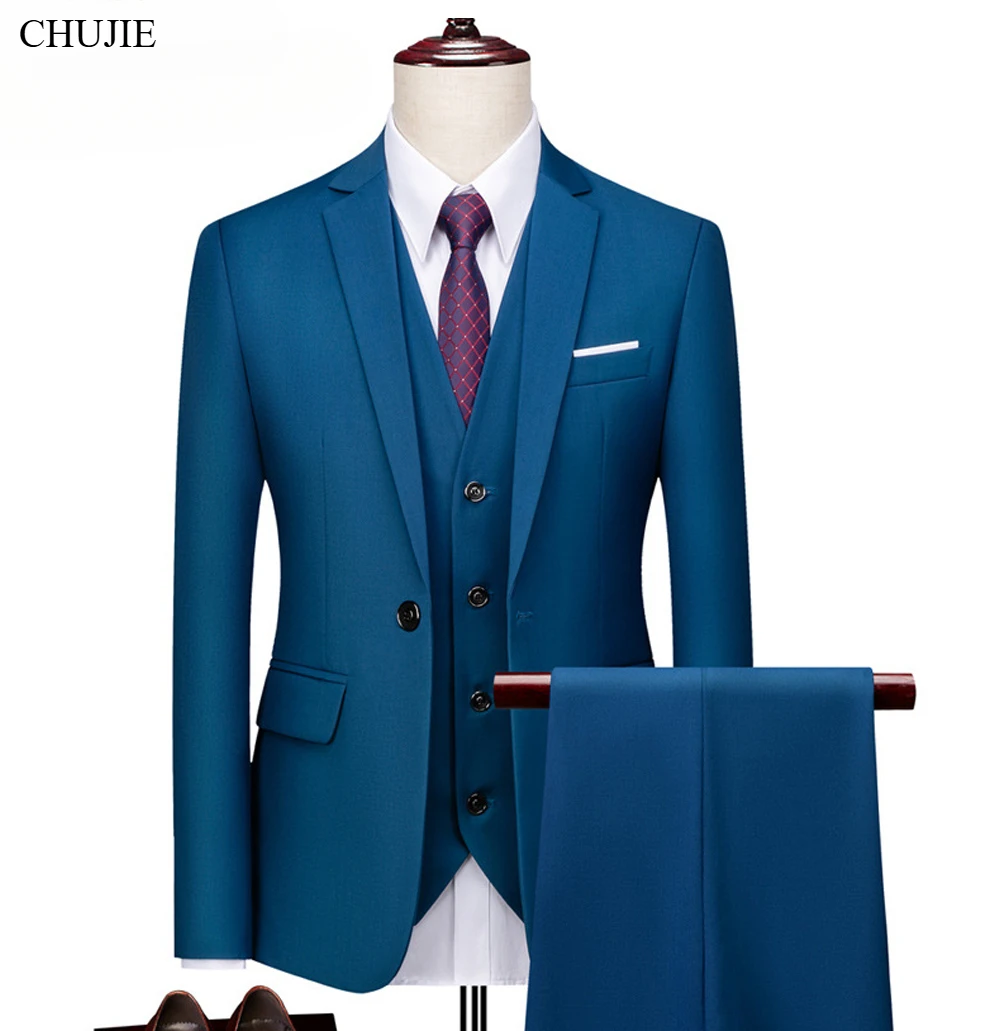 Elegant Suits For Men Wedding 3 Pieces 2 Set Fashion Classic Full Jackets Vest Pants Blazers Outfit 2024 Formal Costume
