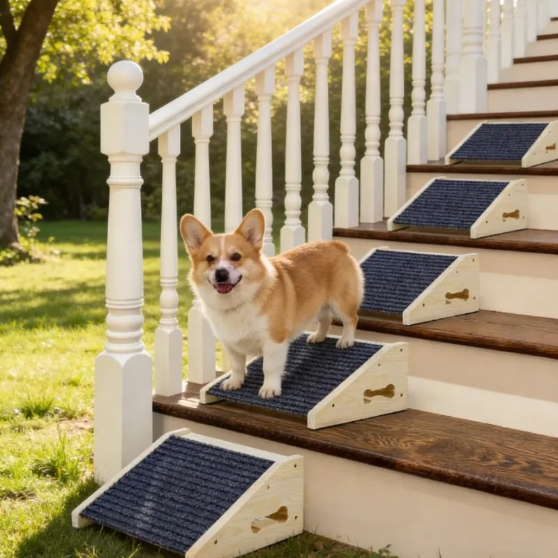 Wooden Pet Ramp Low Angle Design Stair Ladder Assist Climb Tool Stable Structure Non Slip Surface for Small Dogs Cats Indoor