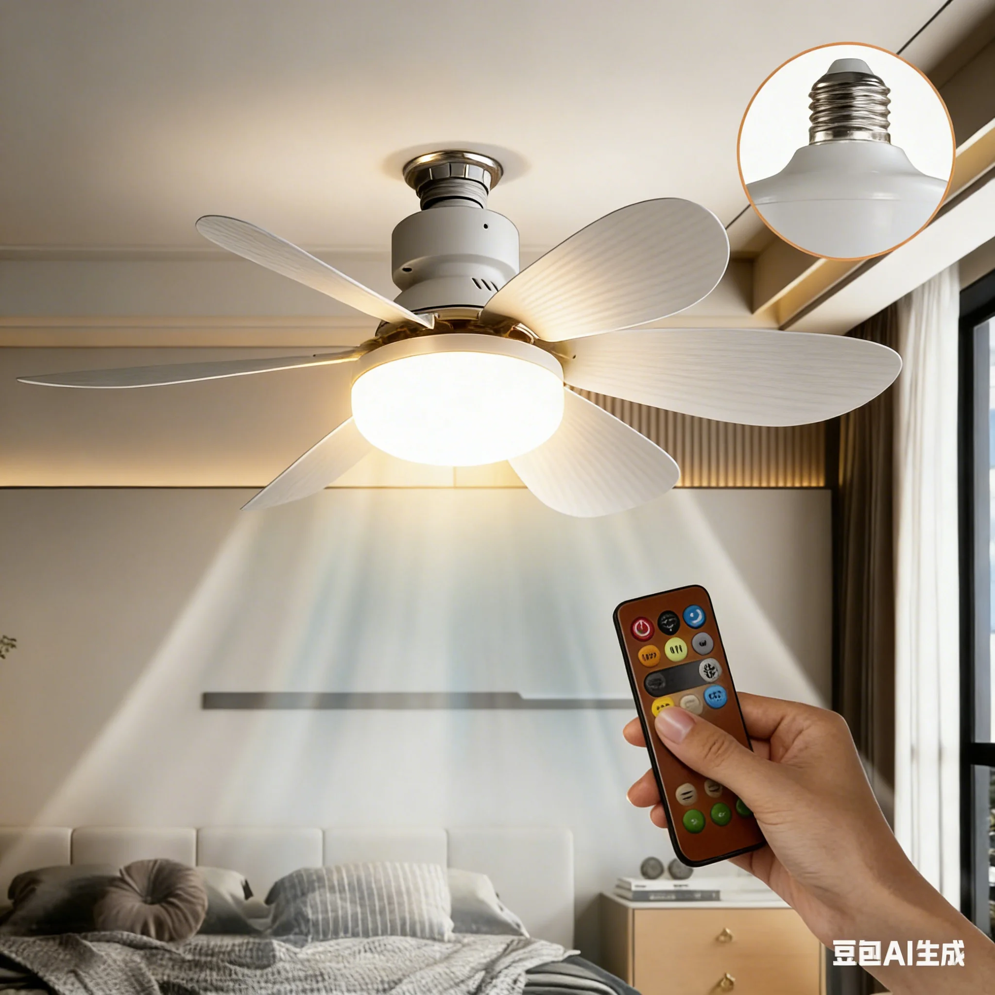 LED 30W ceiling fan light E27 with remote control for dimming suitable for living room, study, household use, 85-265V