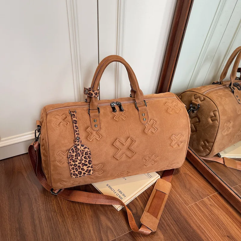 2026 Fashion Creased Large Capacity Travel Bag PU Texture Thickened Durable Multifunctional Crossbody Luggage Bag