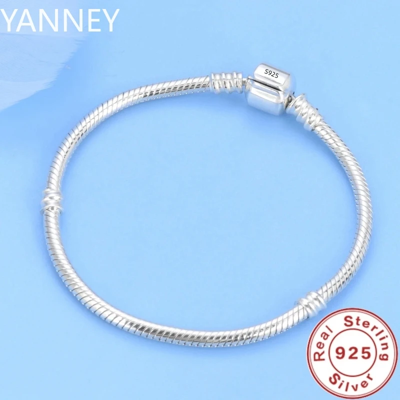 Famous Brand Original Certified 925 Sterling Silver Bracelet for Women DIY Charms Beads Snake Link Chain Classic Wrist Jewelry