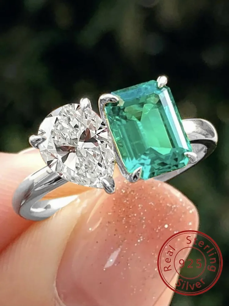 925 Sterling Silver Simple Classic Zircon WaterDrop Square Ring For Women Engagement Wedding Luxury High Quality Fine Jewelry