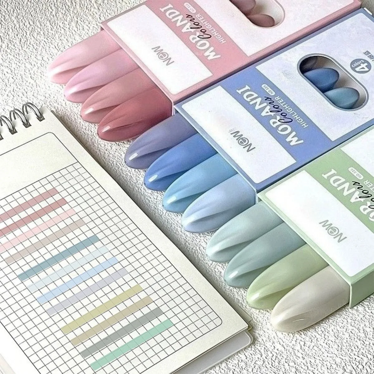 4pcs Multicolor Fluorescent Highlighter Pens Set Soft Eye Protection Dual Tip Fine & Wide Quick Dry Smooth for Students Notes