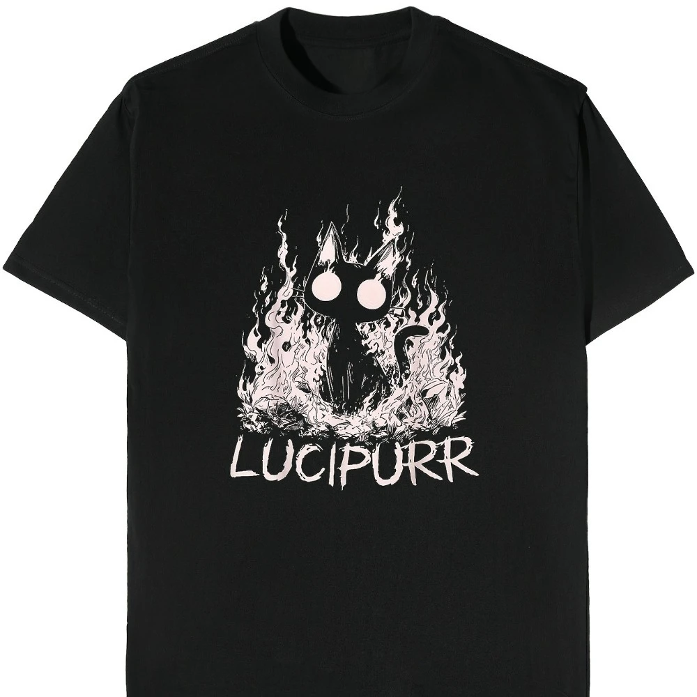 Lucipurr Men's Gothic Satan Baphomet 666 Demon Cat T-Shirt Occult Symbolism with Baphomet Pentagram Polyester Quick-dry