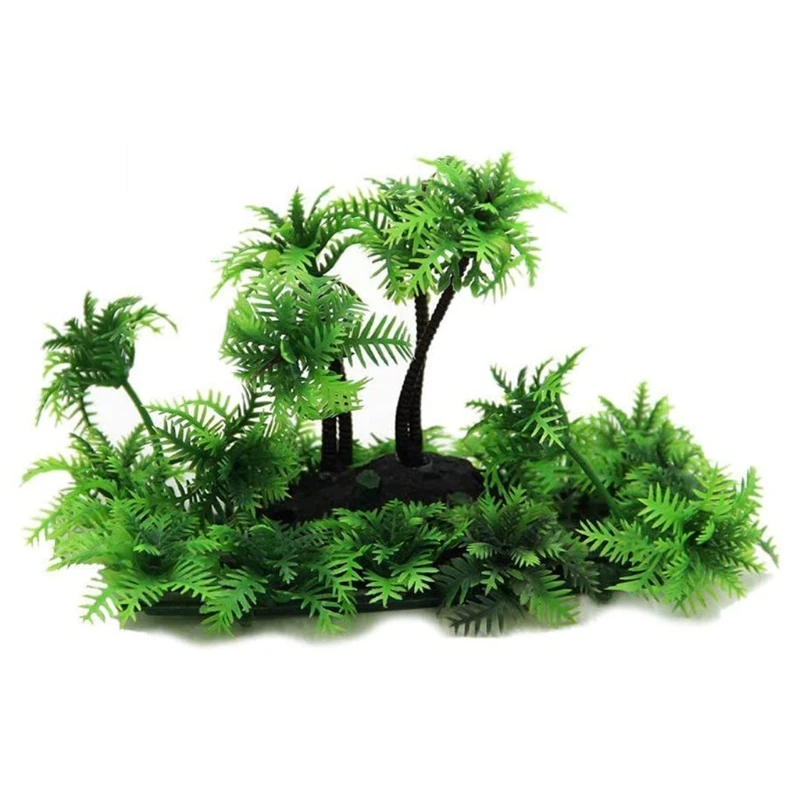 Aquarium Plants Plastic Artificial Fish Tank Decorations Aquatic Plant Underwater Green Grass Coconut Trees with Base