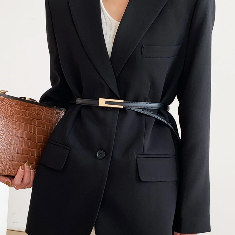 New Luxury Women Thin Belt Black Gold Silver Metal Buckle Belt PU Casual Leather Waist Belt Trouser Dress Decoration Waistband