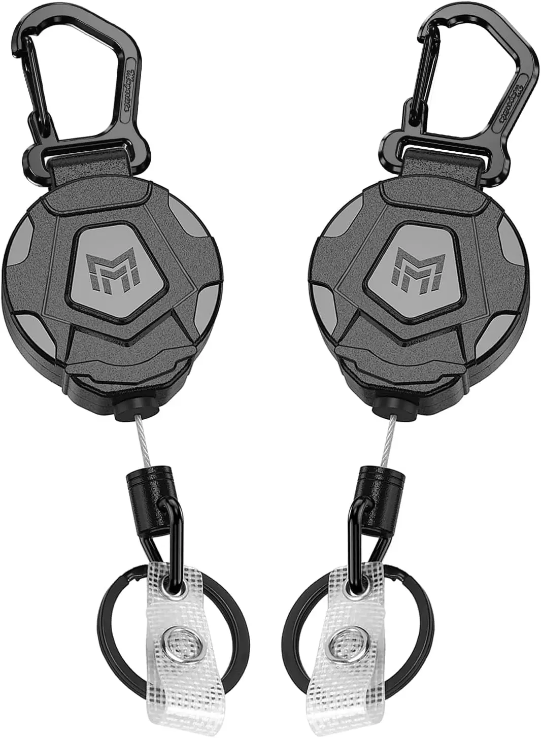 2-Pack Retractable Keychain, Heavy Duty Carabiner Badge Holder, Tactical ID Badge Reel with 31.5” Steel Retractable Cord, 8.0 oz