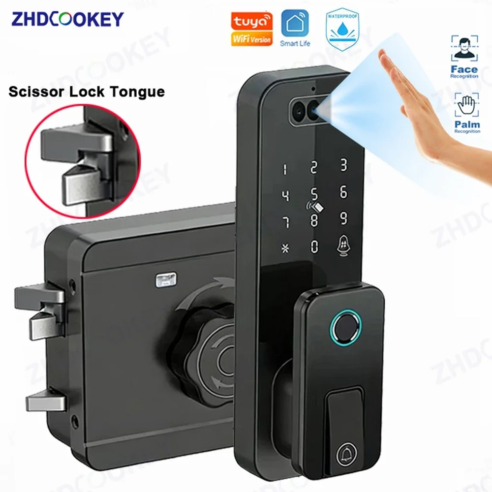 3D Face Palm Recognition Smart Door Lock Waterproof Tuya WiFi App Remote Control Fingerprint Electronic Gate Lock For Home Villa