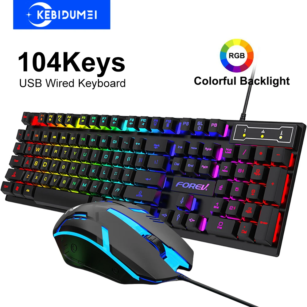 USB Wired Keyboard RGB Color Gaming Keyboard Mechanical Feel keyboard 104 Keys Standard Keyboard for Windows Laptop Computer
