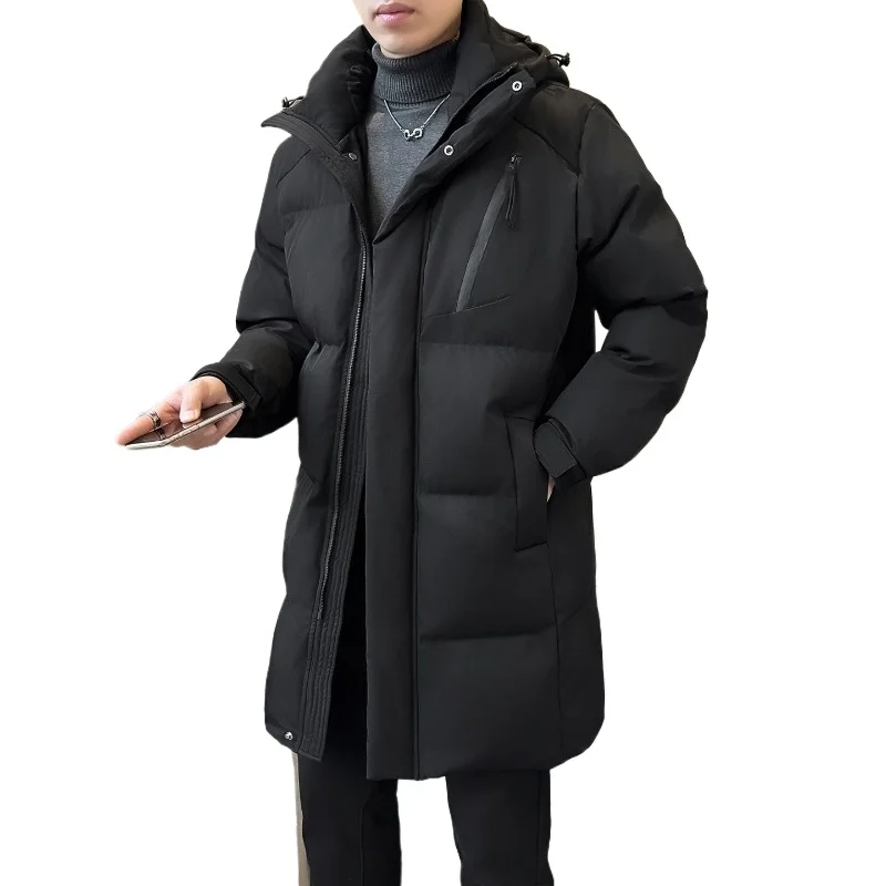 Winter Cotton Coat Long Hooded Plus Size Thermal Fleece Lined Thick Knee Length Mens Casual Parka Jacket Warm Outwear