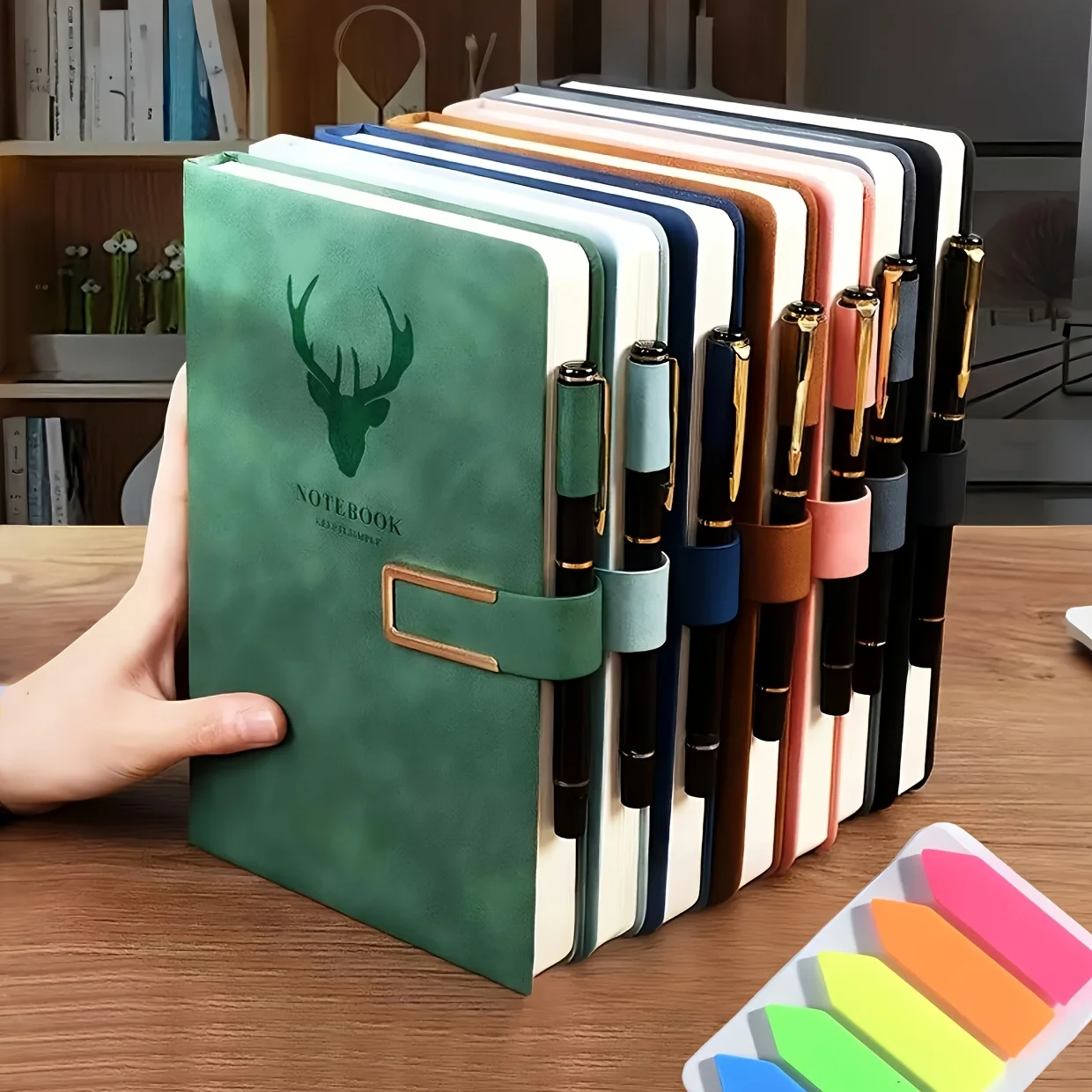 A5 notebook,360 page thick PU leather cover with snap button, suitable for office diary writing, school, home,business meetings