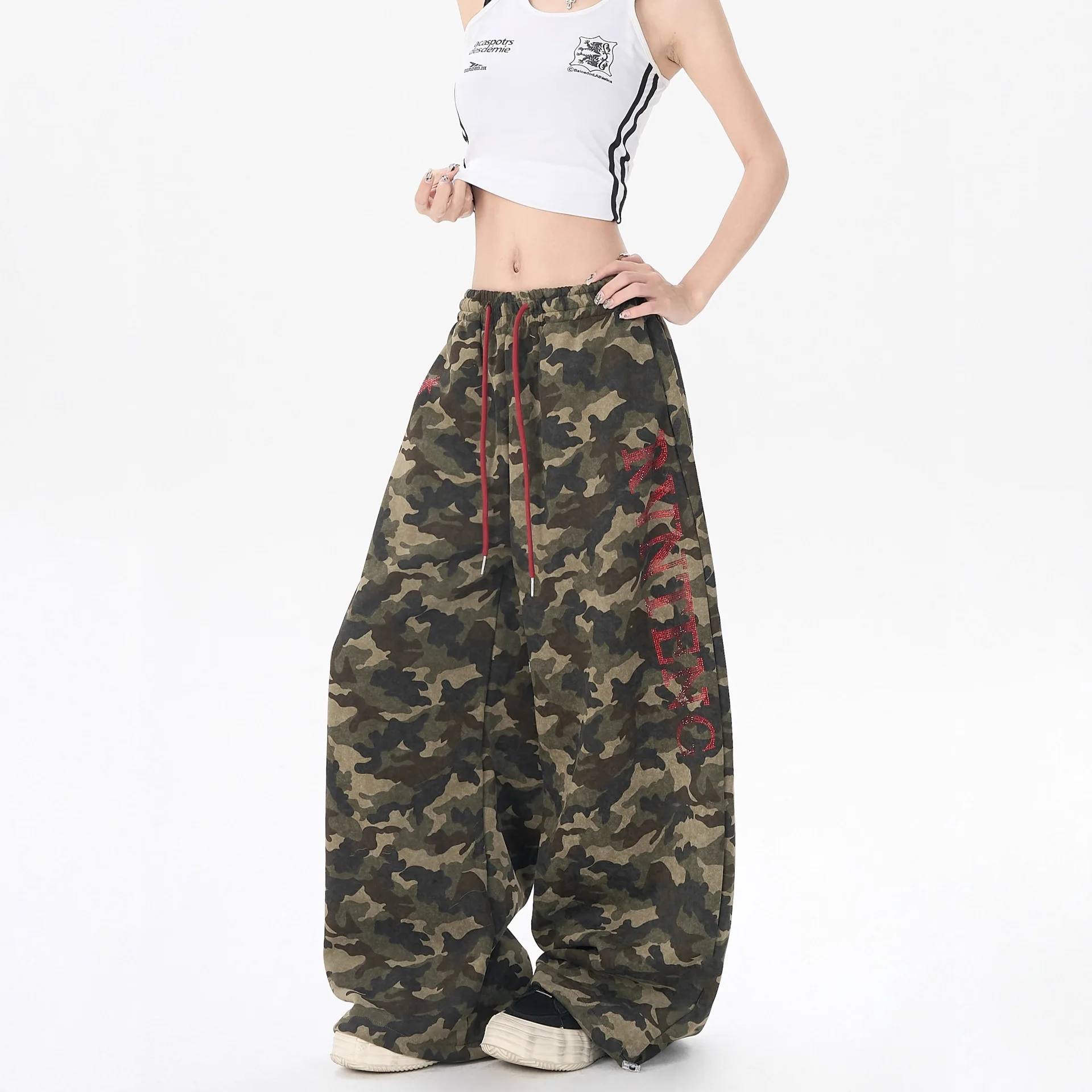 Cool Sweet Camouflage Casual Pants Women's Loose Slimming Elegant Wide Leg Pants Autumn Fashion Workwear Comfortable Cotton