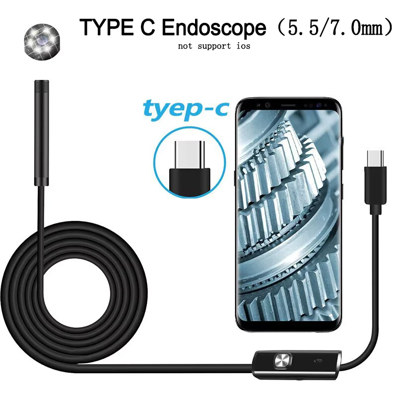 5.5MM 7.0MM TYPE-C Endoscope Camera 6 LEDs Adjustable USB Android Flexible Inspection Borescope Cameras for Phone PC