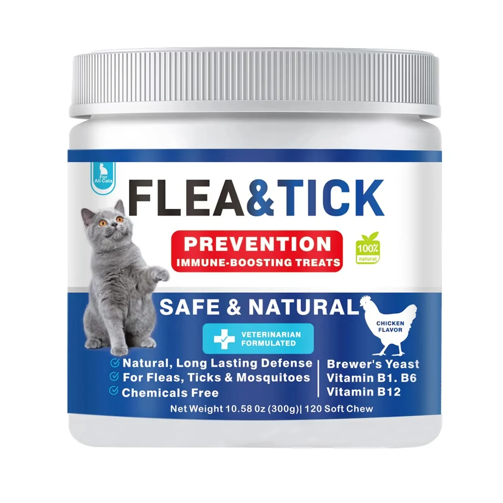 【120 Chews】Cat Flea&Tick Control Chewables - Taurine Supplement for Cats-Skin & Coat Health Support- Suitable for All Breeds