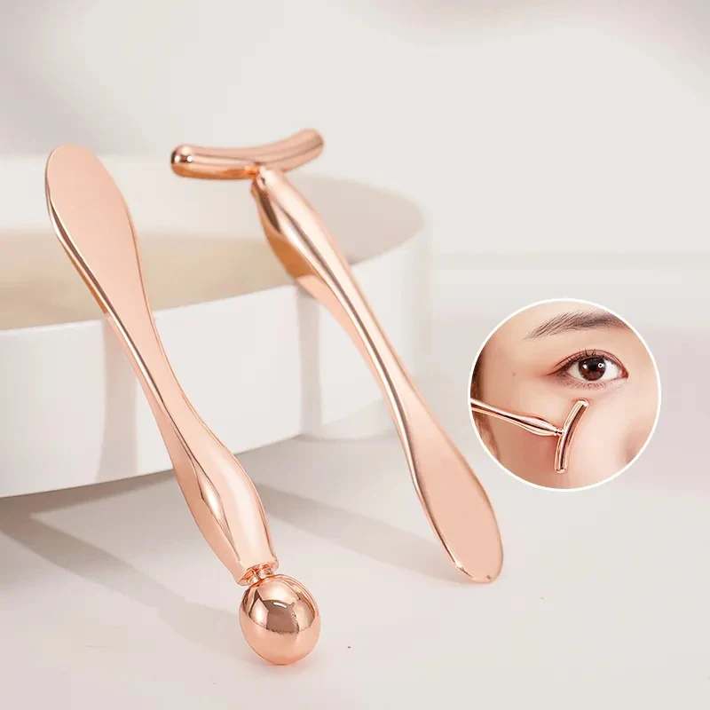 2Pcs Face & Eye Massager Set Facial Firming Eliminate Eye Bags Metal Massage Wand Eye Cream Applicator Women Skin Care Tools