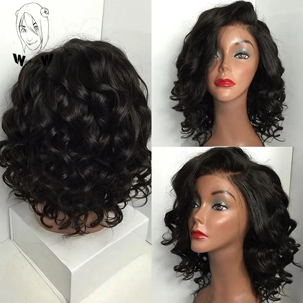 WHIMSICAL W New Fashiob Women Black Wig Short Nature Wavy Curly Parting Heat Resistant Fiber Wigs for Black Women