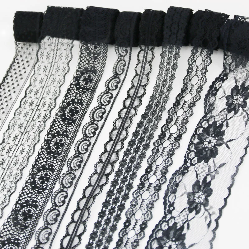 (10 yards/roll) Black lace fabric ribbon Webbing Decoration Lovely gift packing Material
