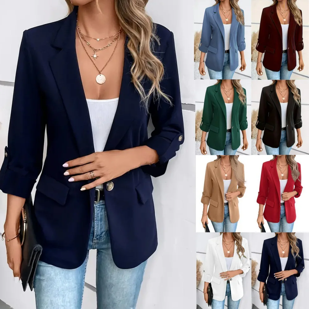 New Women's Blazers Long-sleeved Cardigan Single Button Simple Office Suit Top Commuting Fashion Versatile Basic Coats
