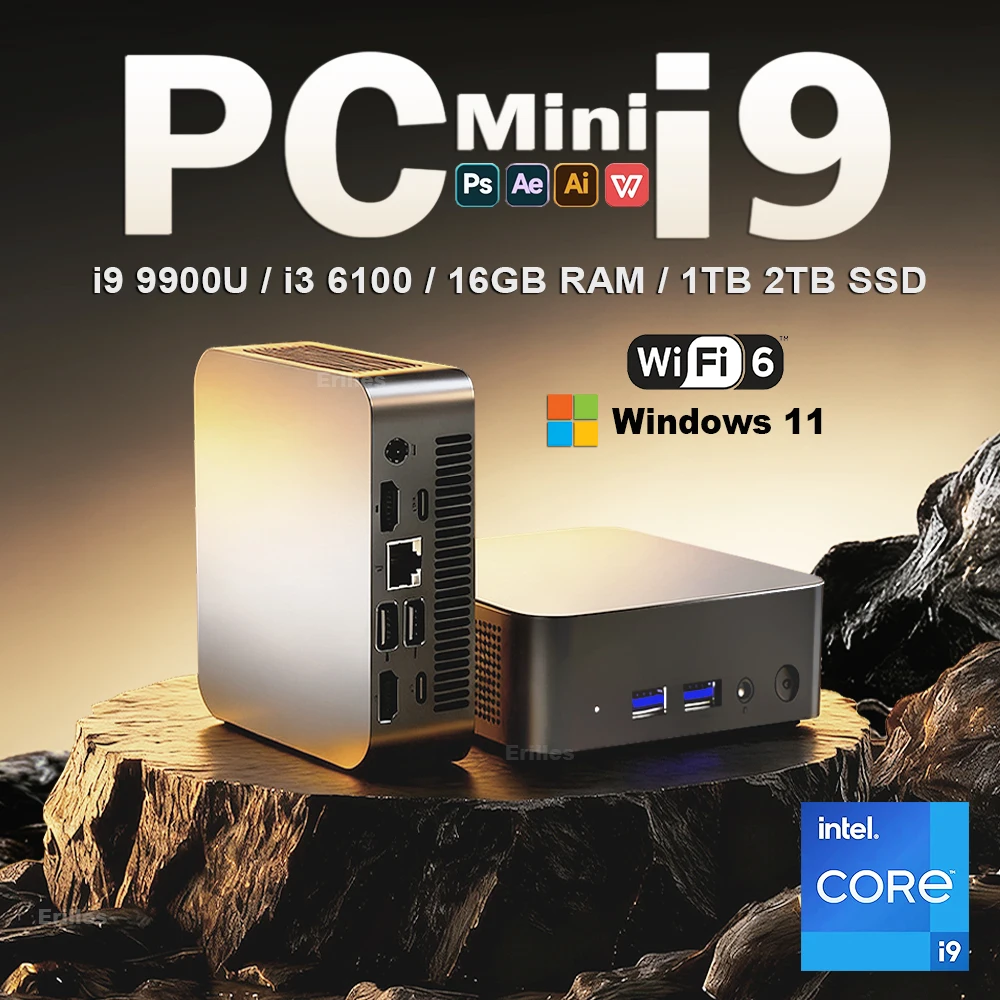 2026 Mini PC Intel Core i9 9900U i3 6100 Desktop PC Windows 11 Pocket Computer 16GB RAM 1TB 2TB SSD WiFi 6 Type-C Portable Pc