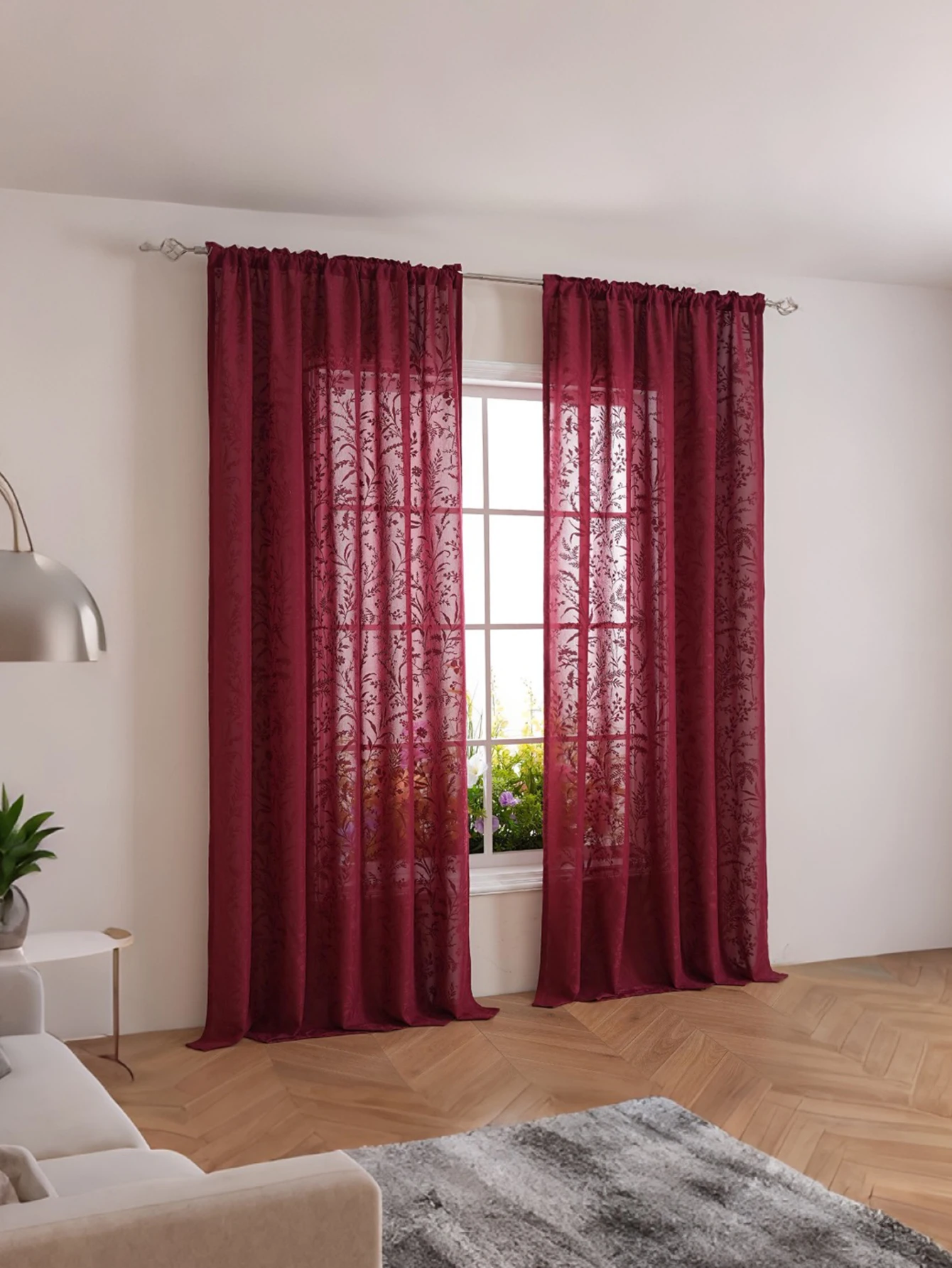 Red Wine Color Small Grass Retro Style Lace Curtains for Summer Living Room And Bedroom Decorative Window Treatments