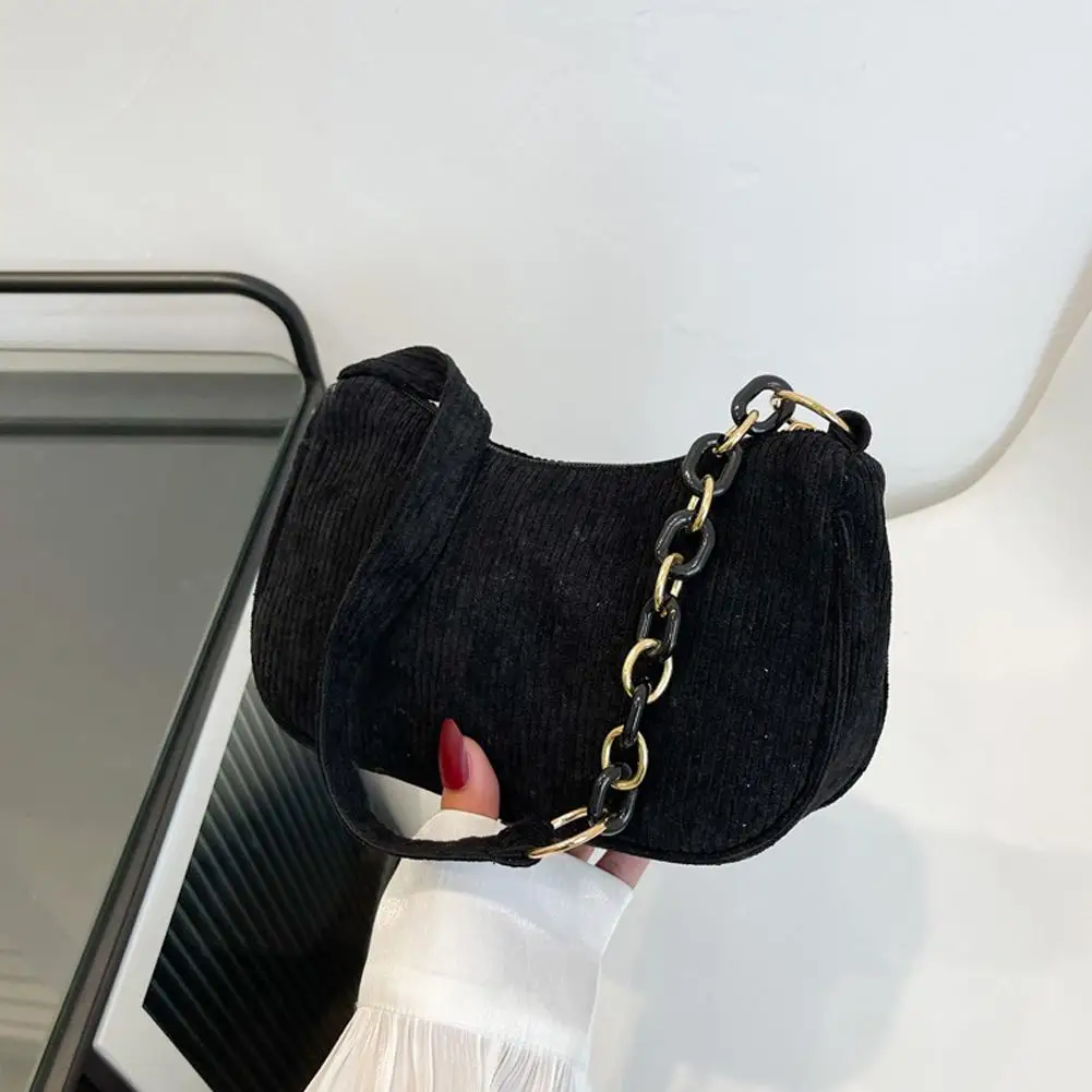 Korean Fashion Vintage Handbags Women Summer Corduroy Underarm Bag Zipper Shoulder Small Bags Female Soft Casual Clutch Handbag