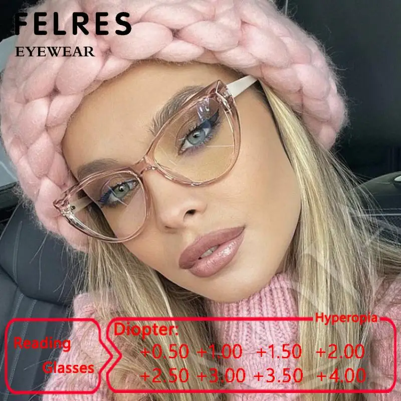 FELRES Retro Cat Eye Anti Blue Light Reading Glasses Women Optical Prescription Eyewear Single Focus Presbyopic Glasses+1.5 +2.0