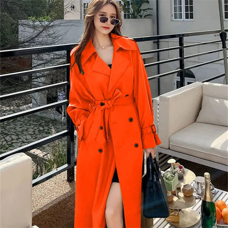 UNITIM Spring Lady Long Windbreaker Women's 2026 Plus Size Trendy British Coat Female Simple Over The Knee Office Lady Outerwear
