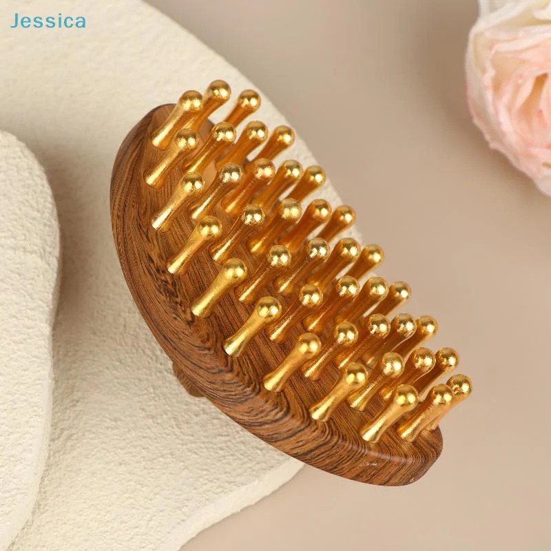♥Wooden Body Massage Brush - Gold Bead Roller Scalp Massager for Relaxation, Body & Head Pressure Relief