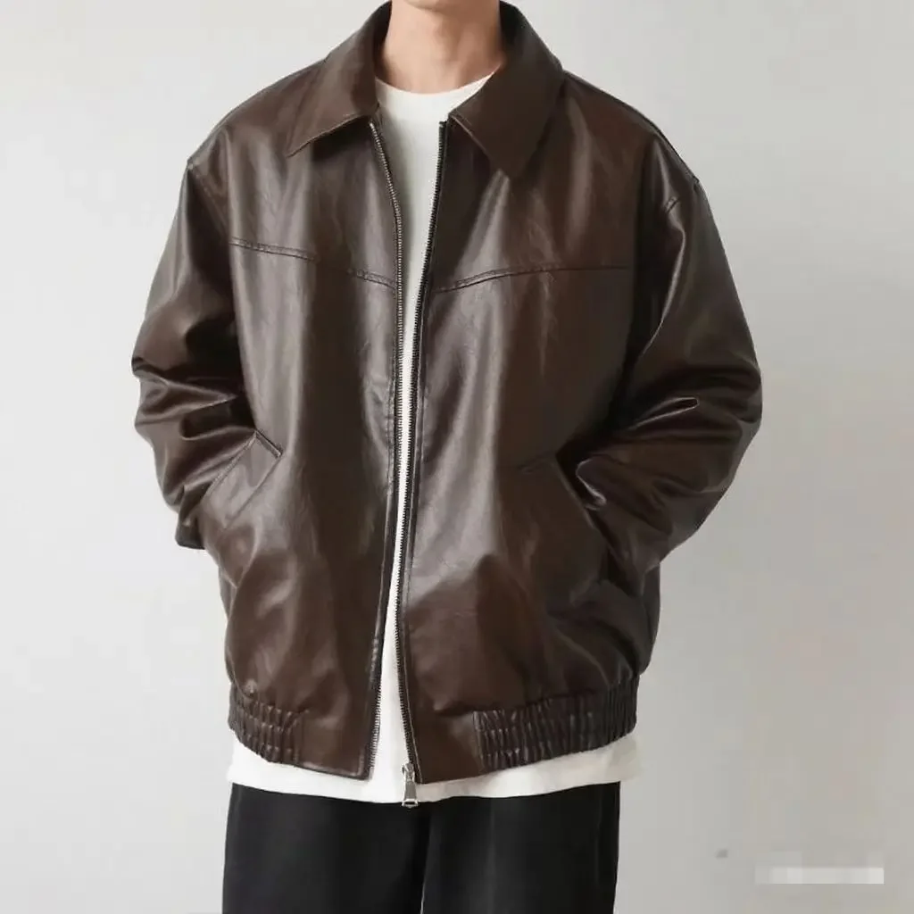 Loose American Style Black Leather Jacket Men's Women's Autumn New Vintage High Street Coat Korean Version Couples Jacket