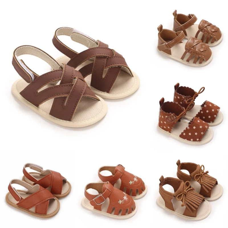Brown Summer 0-18M Newborn Sandals WIth High-Quality Soft Fabric Sole Anti Slip And Breathable Baby's First Pair Of Walking shoe