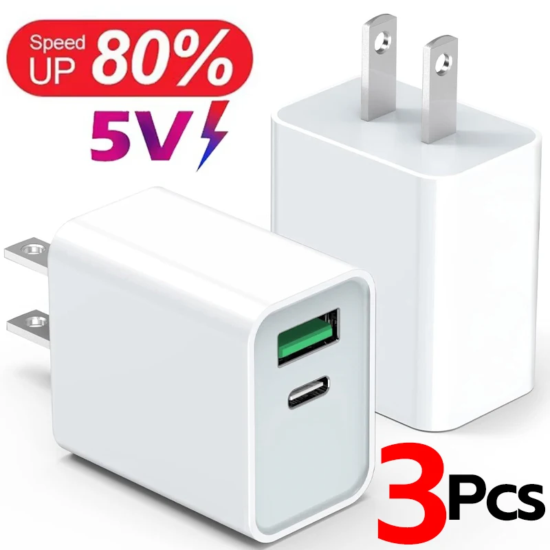 5V 2.4A USB PD Fast Charger for iPhone iPad Samsung Xiaomi Huawei Tablet Laptop Universal 20W Quick Charging Adapter US EU Plug