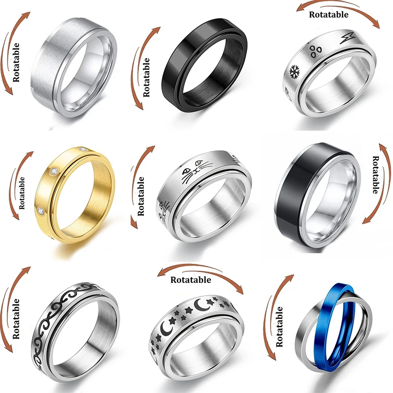 Spinning Anxiety Ring for Women Men Star Moon Fidgets Rings 2026 Stainless Steel Anti Stress Ring Rotate Gift bagues pour femme