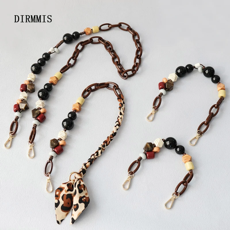 New Fashion Woman Bag Accessory Detachable Brown Beaded Chains Cute Acrylic Luxury Strap Women Eleagnt Bag Shoulder Handle Chain