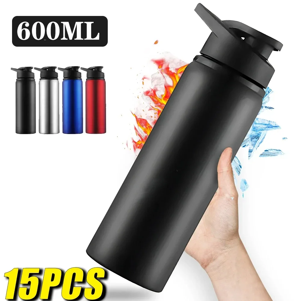 15PCS Portable Stainless Steel Bicycle Water Bottle Straight Drinking Outdoors Sports Travel Kettle Metal Water Bottle