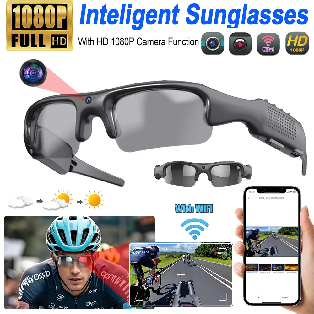 HD 1080P Glasses WIFI Camera Outdoor Bicycle Motorcycle Security Protection Sunglasses Video Camera Smart Glasses Sports Camera